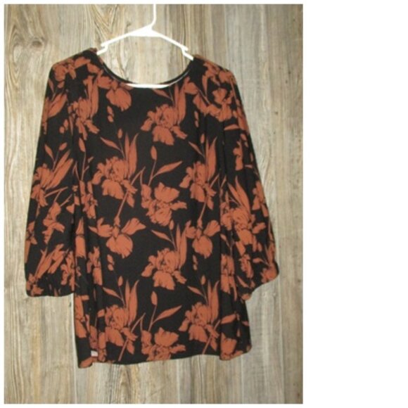 Halogen Womens Size M Black Brown Floral Knit Top Career Whimsigoth Boho Fall - Picture 2 of 14